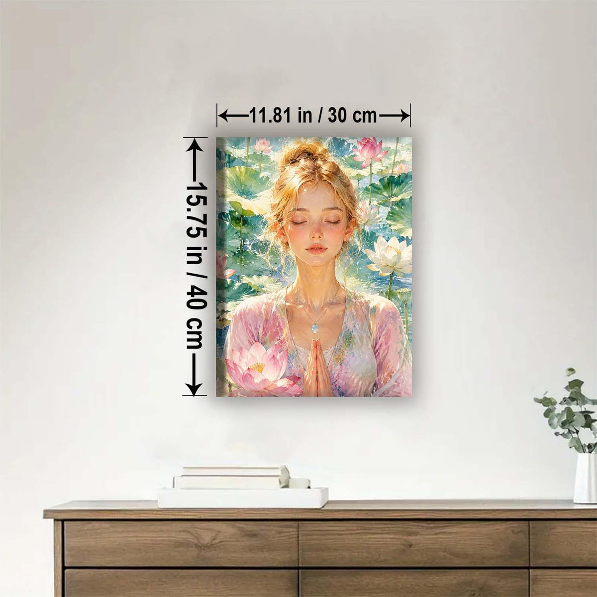 Lotus Flower Pond Meditation Buddhism Framed Canvas DIY Paint by Numbers Kit Bar Cafe Cave Home Room Wall Bathroom Porch Patio Decor Gift (LOTUS FLOWER POND MEDITATION - 16 x 12 Inch)