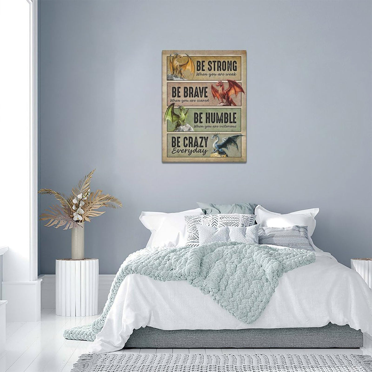 Dragon Wall Art Vintage Dragon Pictures Wall Decor Inspirational Quotes Be Strong Canvas Prints Painting Framed Artwork Decoration for Bedroom Living Room Office Bathroom 12"x16" (16"L x 12"W / Dragon-1)