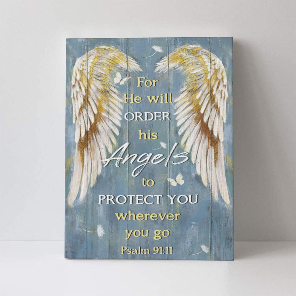 Psalm 91 Wall Art Bible Verse Wall Decor Christian Scriptures Canvas Painting Prints Religious Angel Wings Pictures Modern Artwork Home Decoration for Bathroom Bedroom Living Room 16"x12" (Golden Wings / 16"L x 12"W)