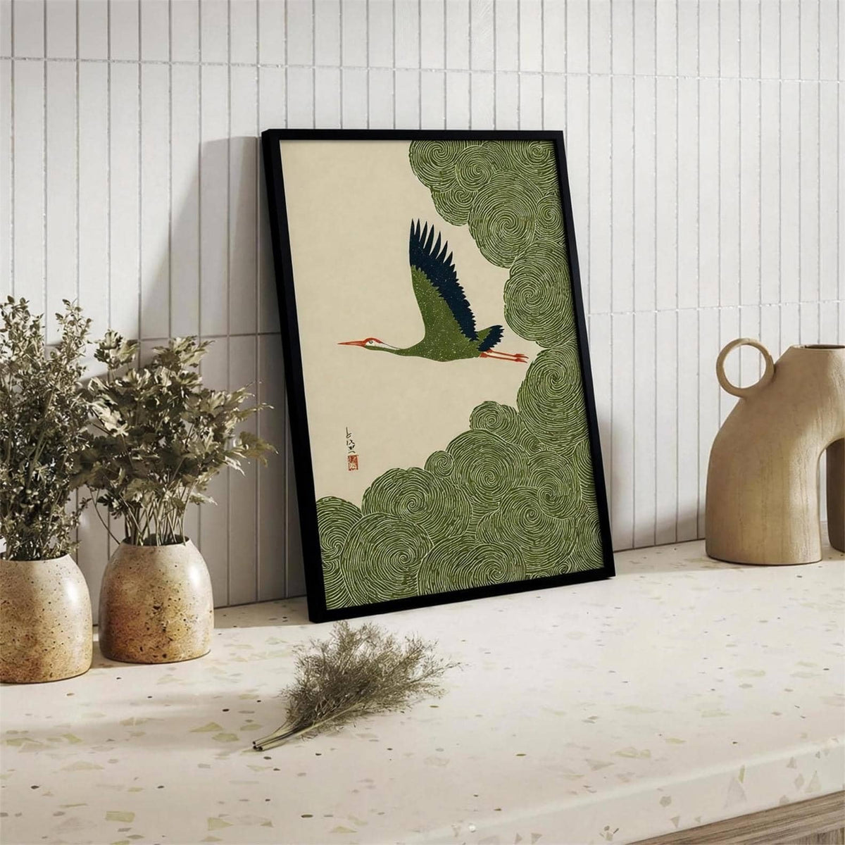 Black Framed Vintage Japanese Flying Wall Art 11x14in Nature Bird Pictures Aesthetics Posters Animal Prints Nordic Nature Zen Calm for Asian Syle Living Room Bedroom Office Decor Ready to hang (Black Framed / Japanese Pictures / 14"L x 11"W)