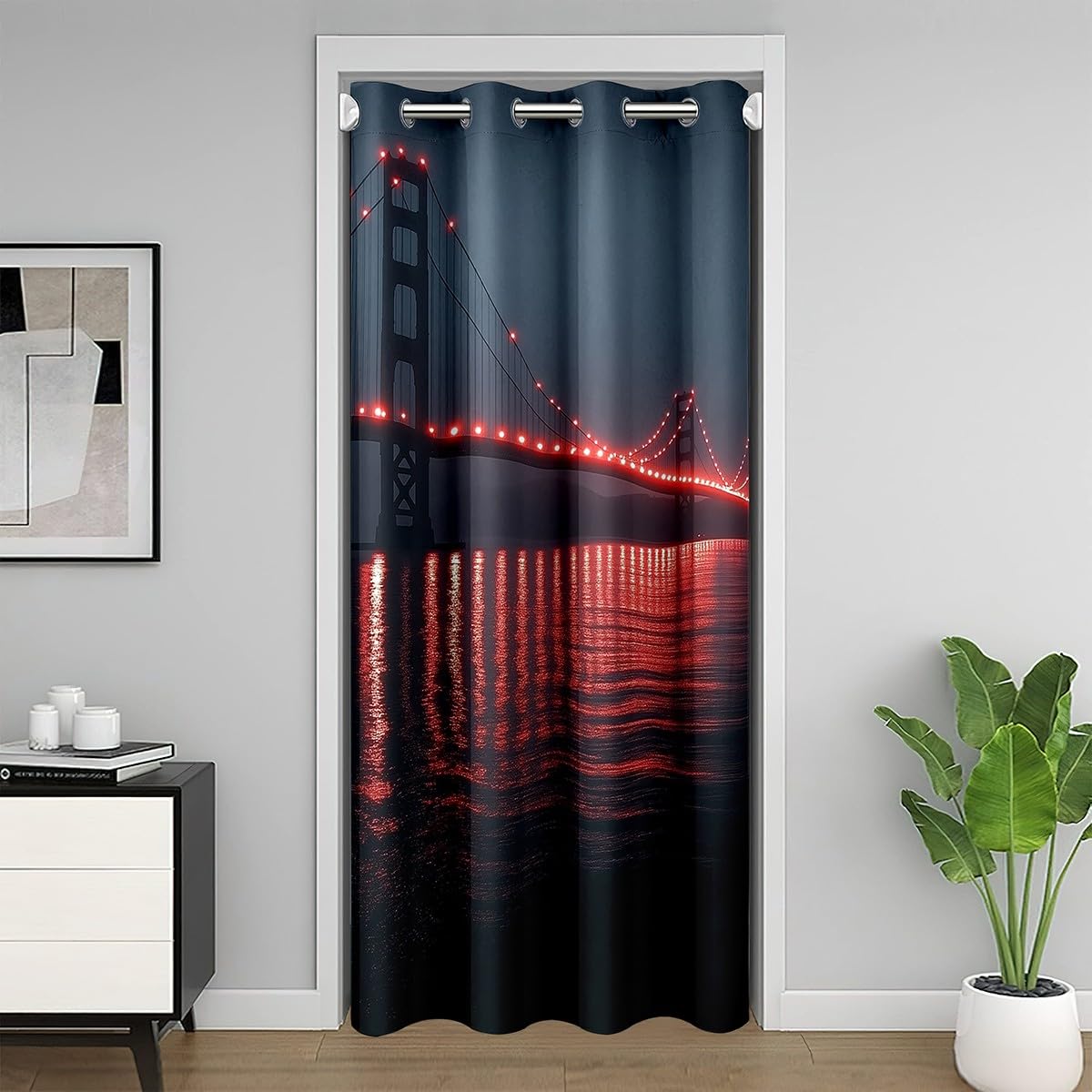 Golden Gate Bridge Door Curtain for Doorway Privacy 42x84 Inch 1 Panel Kids Nightscape Closet Cover Teens City Scenery Room Divider Curtain Breathable Soft Black and Red Room Decor (Dull Black and Red / 42"W x 84"L (Pack of 1))
