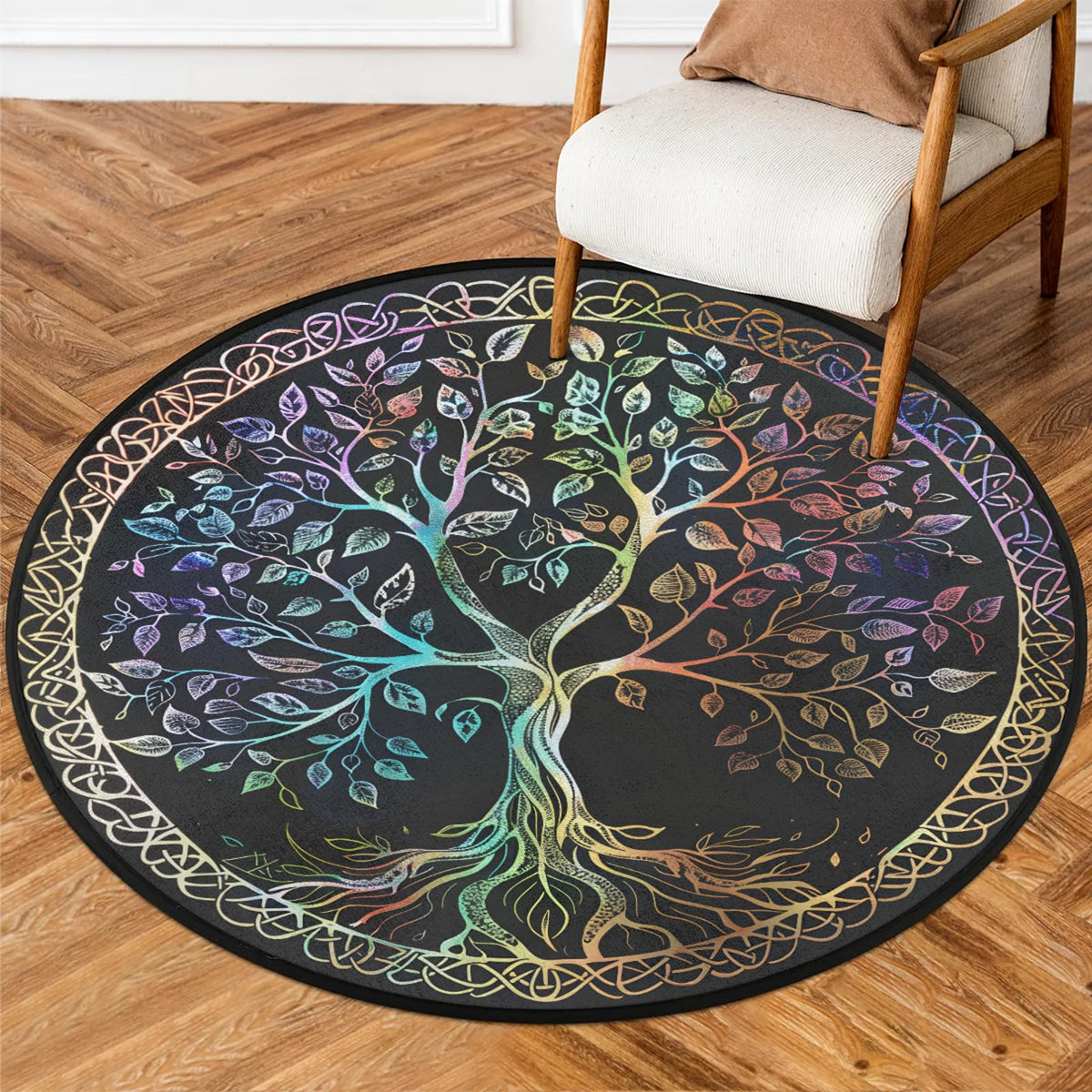 5 Ft Tree of Life Round Rug Circle Area Rugs Circular Door Mat for Indoor (A:a-7 / 5'5" (Round))