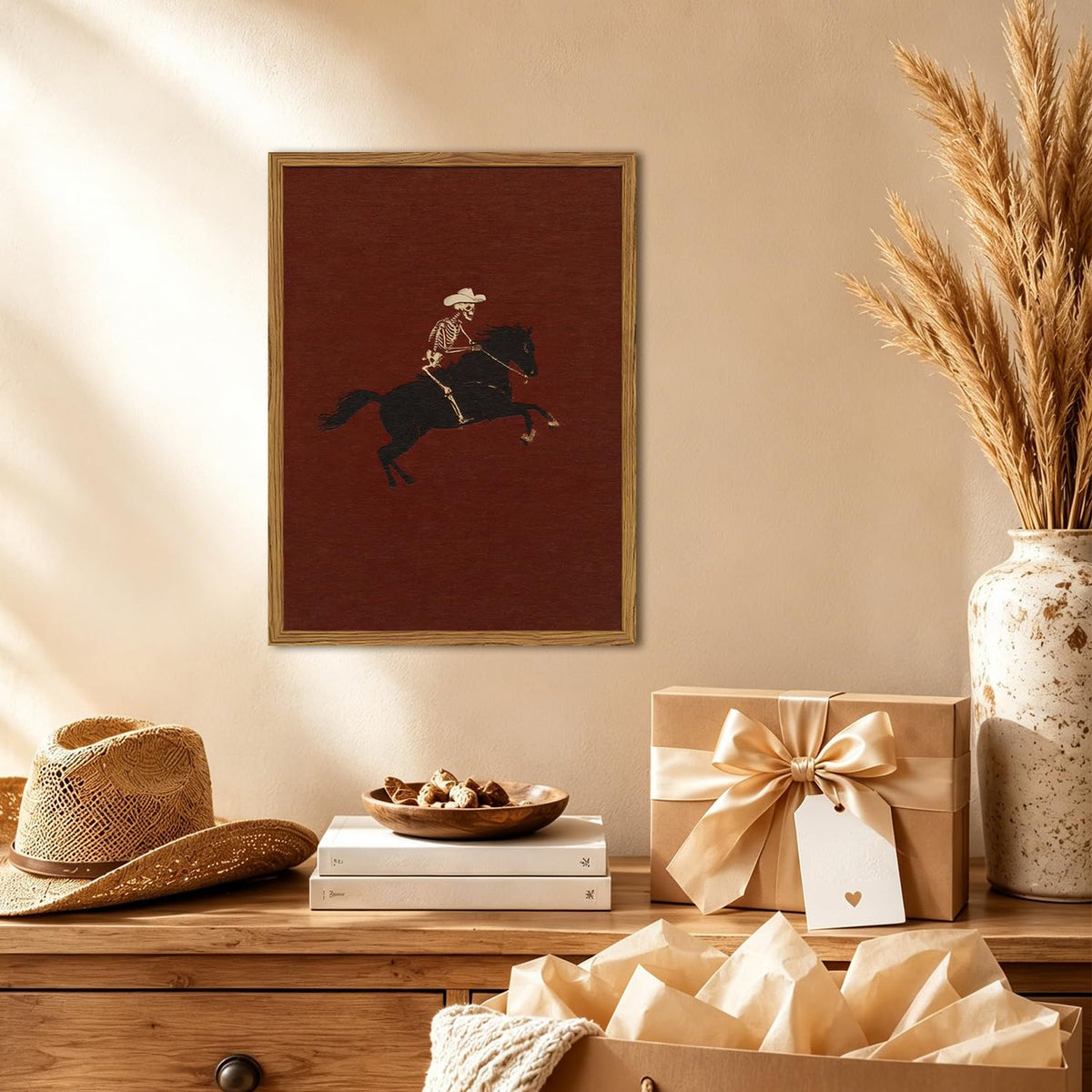 Framed Vintage Western Cowboy Wall Art (Skeleton / 10"L x 8"W)