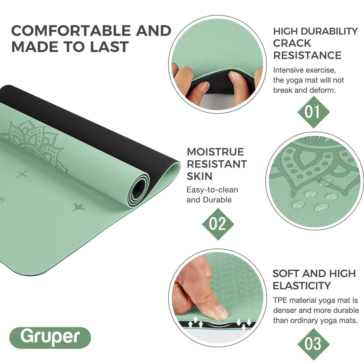 Yoga Mat Non Slip (Green Black / 0.24*32*72 Inches)