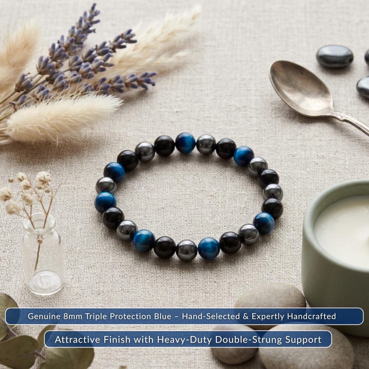 Triple Protection Blue 8mm Beaded Bracelet (Triple Protection Blue / Small)