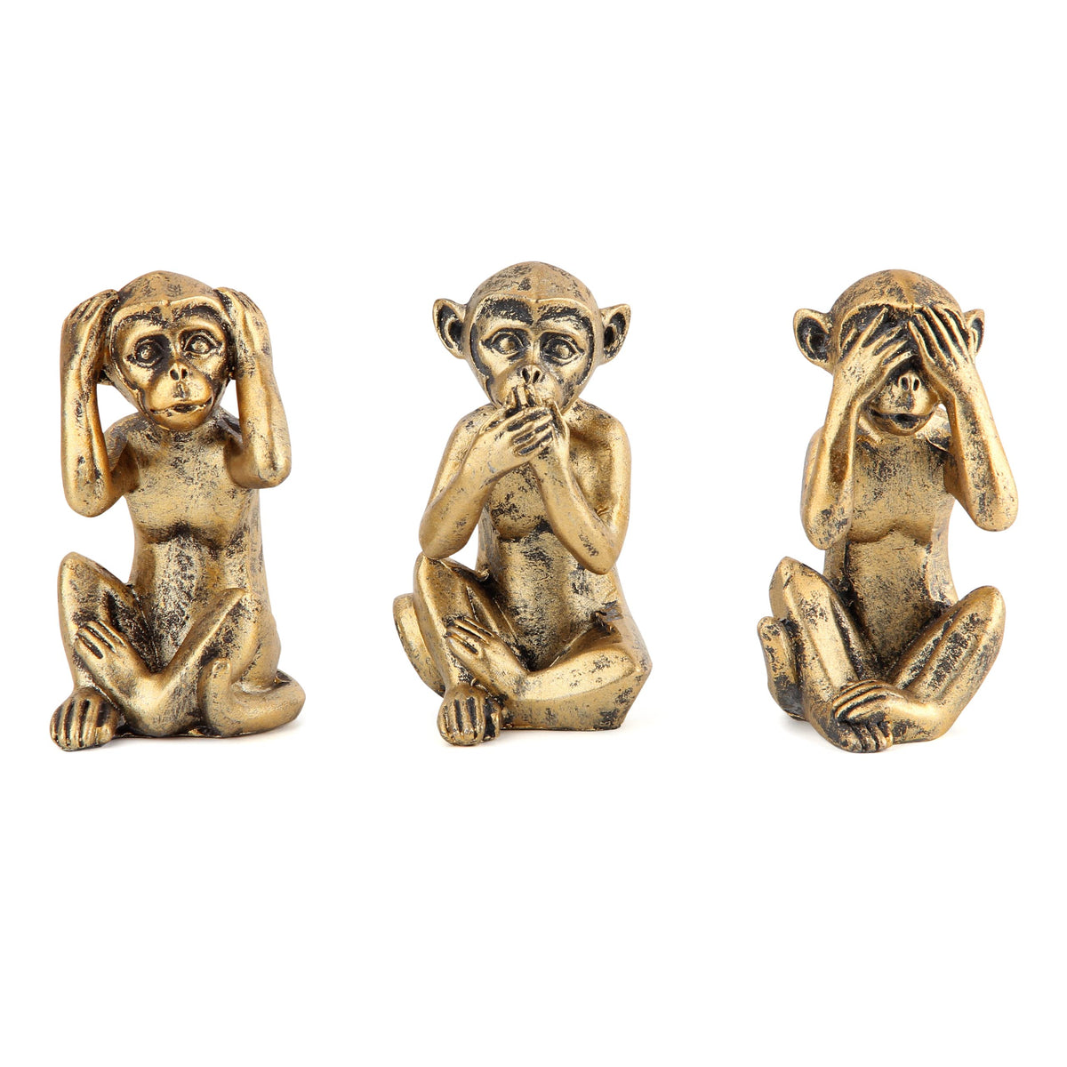 3 Wise Monkeys Statue for Home Decor Accents (Gold)