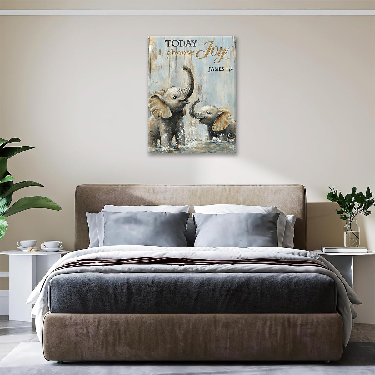 Elephant Canvas Wall Art Inspirational Quotes Print Framed ArtWork 16"x24" (Two Elephants / 24"L x 16"W)