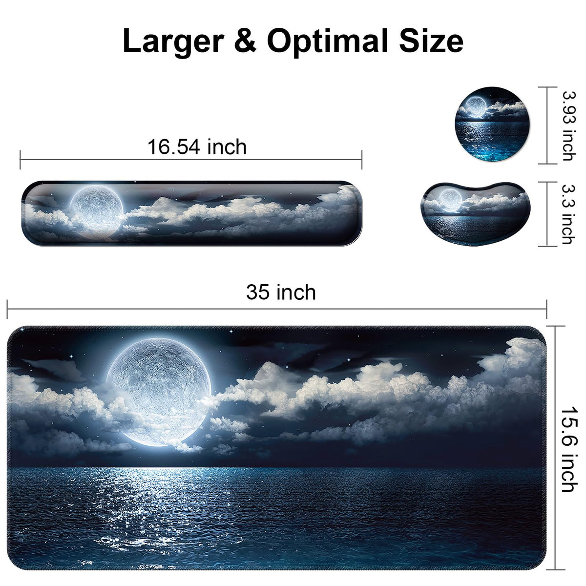 4 in 1 Mouse Pad and Keyboard Wrist Rest (A3-moon Ocean)