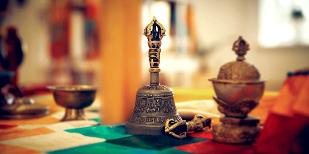 Medium Antique Brass Tibetan Bell & Dorje Vajra for Meditation (Brass / Medium)