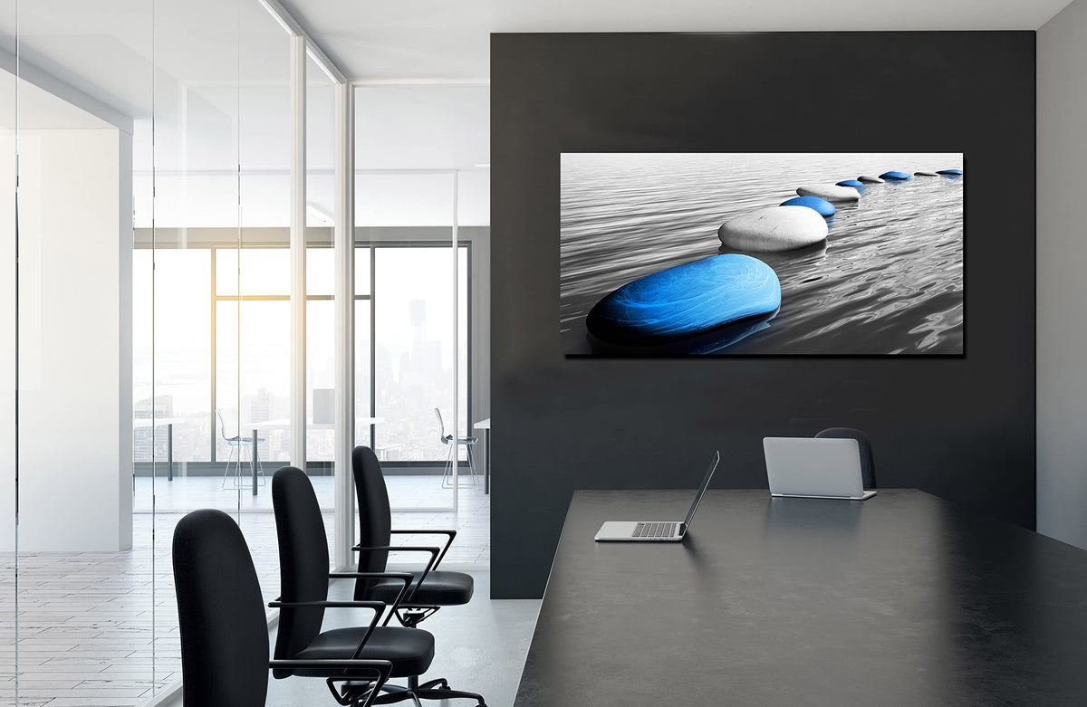 Blue Zen Stone Canvas Print Wall Art 30x60 Inch (60"L x 30"W / Blue7)