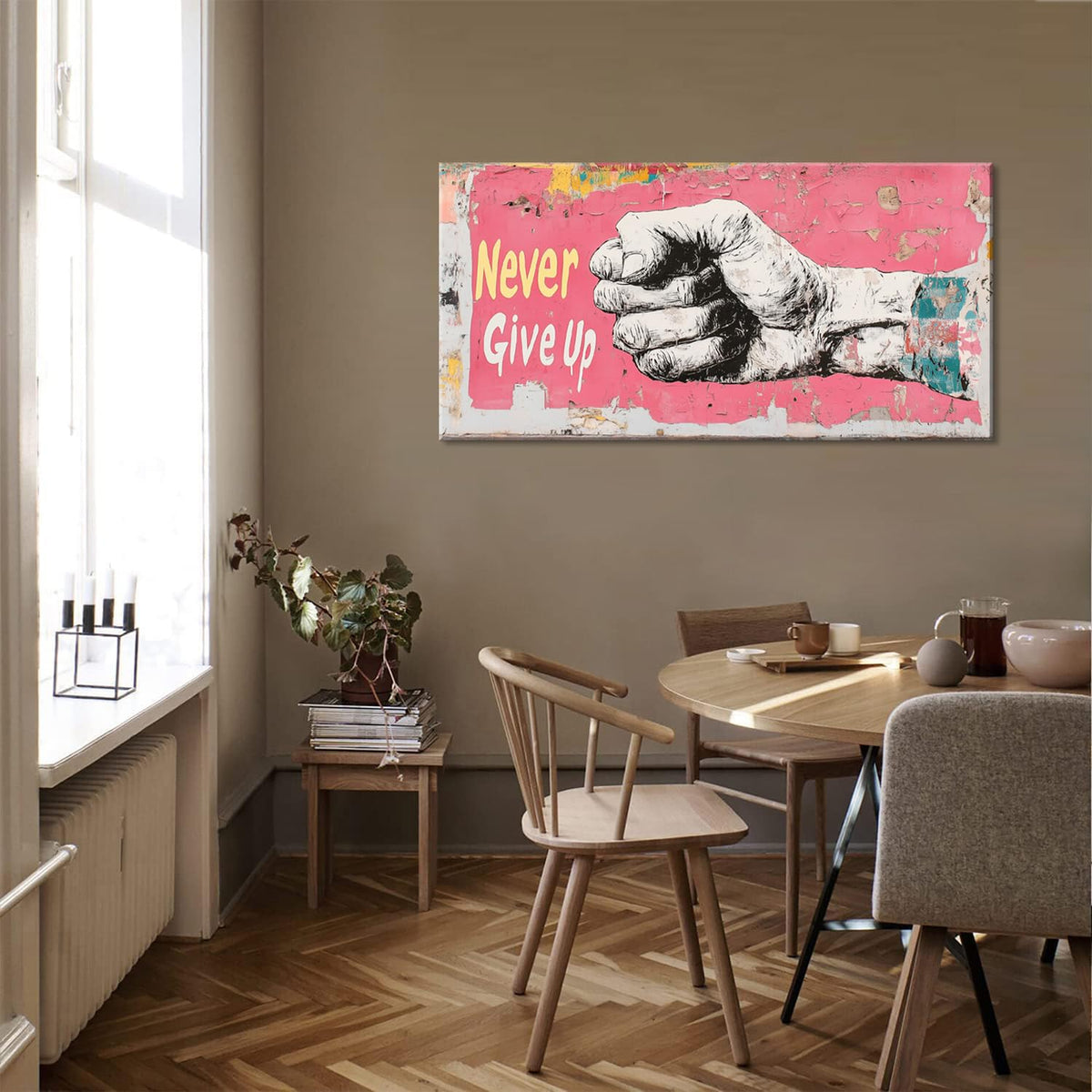Pink Street Art Never Give Up Wall Art for Living Room Office Urban Motivation Graffiti Mural Painting Prints Inspirational Canvas Artwork Dining Bedroom Decor Large (Abstract / Pink White Never Give Up Wall Art / 46L" x 23W")