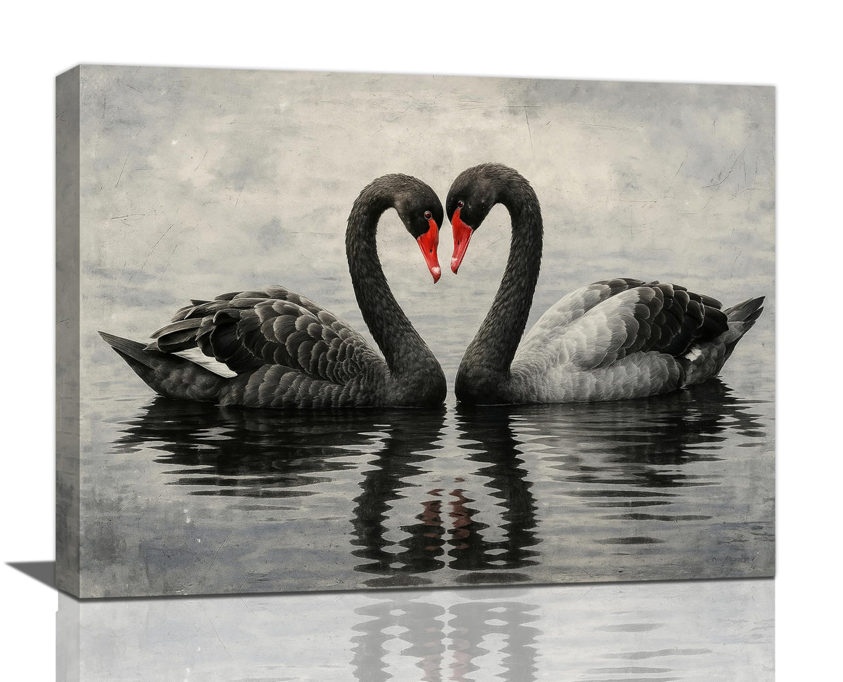 Black Swan Wall Art Vintage Canvas Wall Decor Swan Aesthetics Art Retro Pictures Painting Artwork Framed Decoration for Living Room Bedroom Bathroom Dining Room Office 12"x16" (Swan / 16L"×12W")