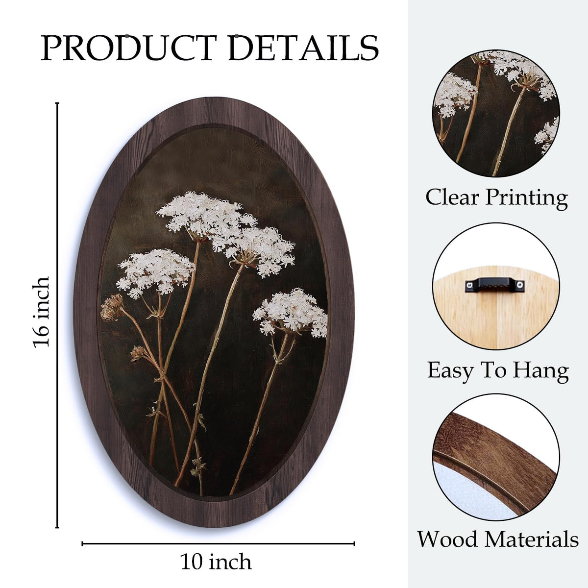 Moody Botanical Framed Wall Art Decor (Queen Anne’s Lace)