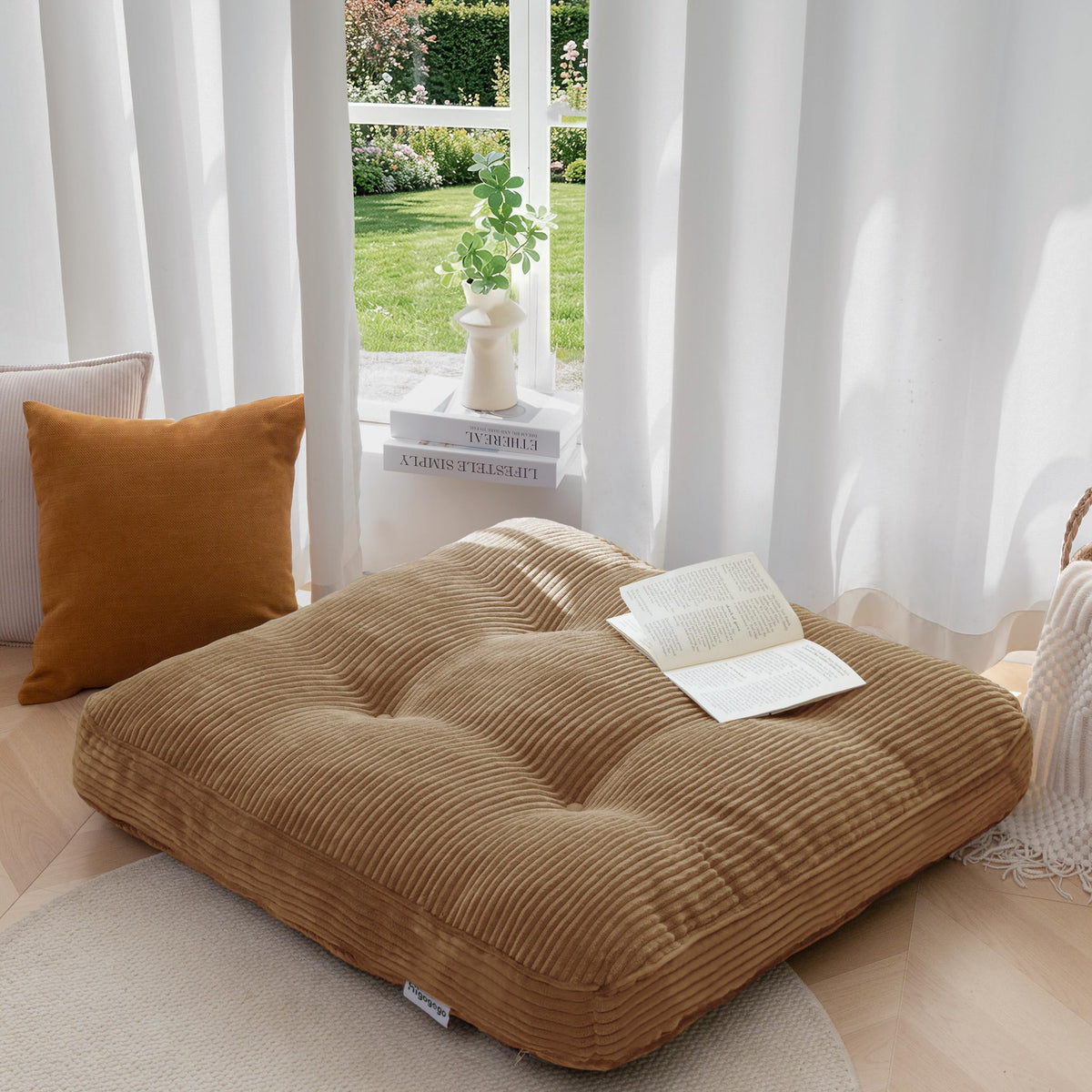35" Floor Pillow Cushion for Adults (Coffee / 4" Thick Square)