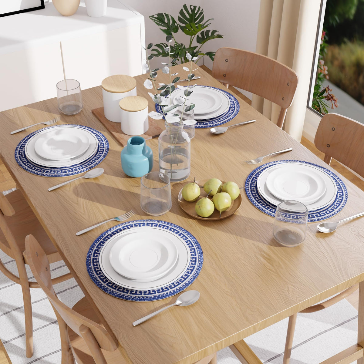 Placemats Round Cotton Dining Table Mats 13" (Blue Mandala Print / 13" (Set of 4))