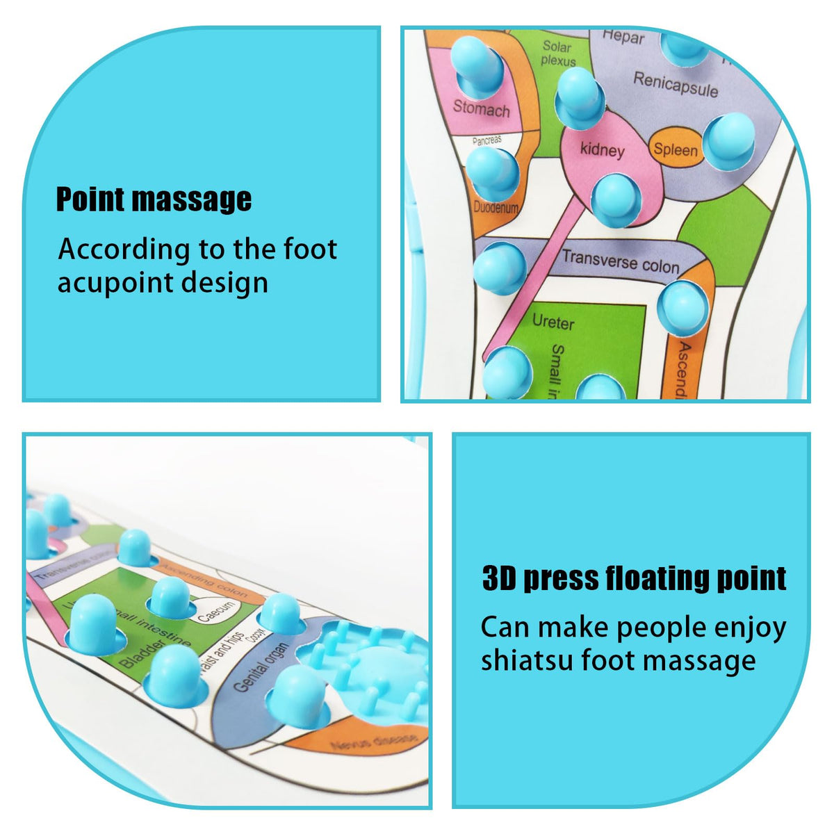 Foot Shaped Acupressure Foot Massage Mat with Chart (Blue)