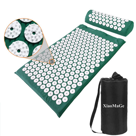 28.7" Acupressure Mat and Pillow Set with Carry Bag (Green)