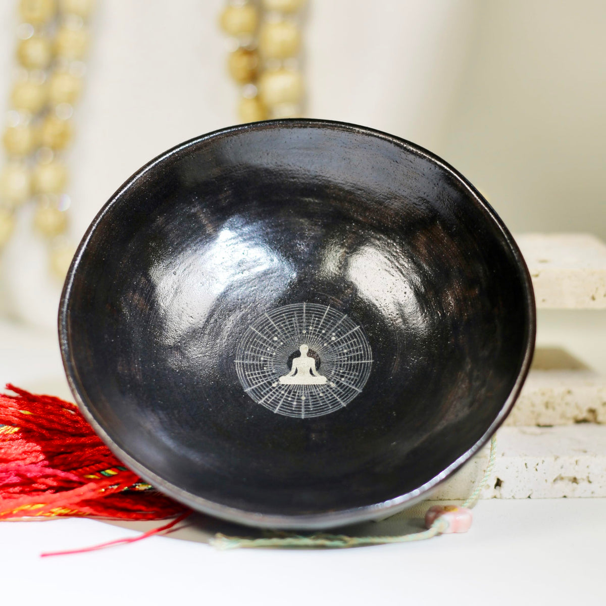 Prayer Offering Ritual Bowl Plate Great for Use Candles Tray Religious Spiritual Gifts （Black Meditation） (Black Meditation)