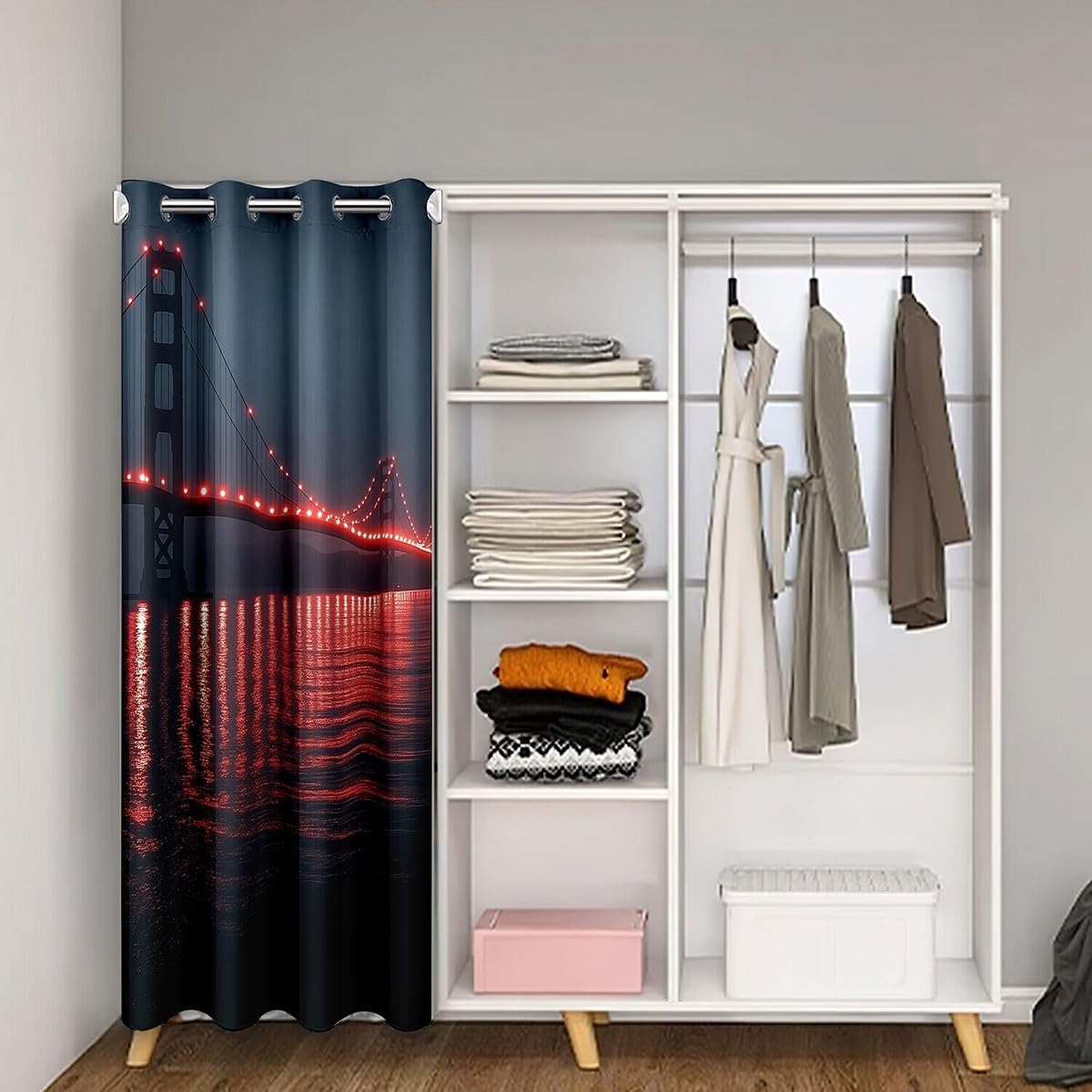 Golden Gate Bridge Door Curtain for Doorway Privacy 59x80 Inch 1 Panel Kids Nightscape Closet Cover Teens City Scenery Room Divider Curtain Breathable Soft Black and Red Room Decor (Dull Black and Red / 59"W x 80"L (Pack of 1))