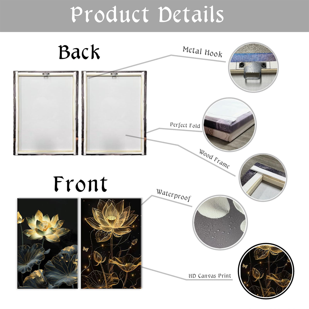 Zen Wall Art 2 Piece Black Gold Lotus Flower Poster Wall Decor Abstract Modern Artwork Zen Decoration for Yoga Spa Room Living Room Decor Framed (Artwork-4 / 20"x30"x2pcs)