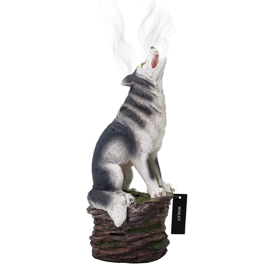 Resin Wolf Decor Statue & Incense Cone Burner (Gray Wolf)