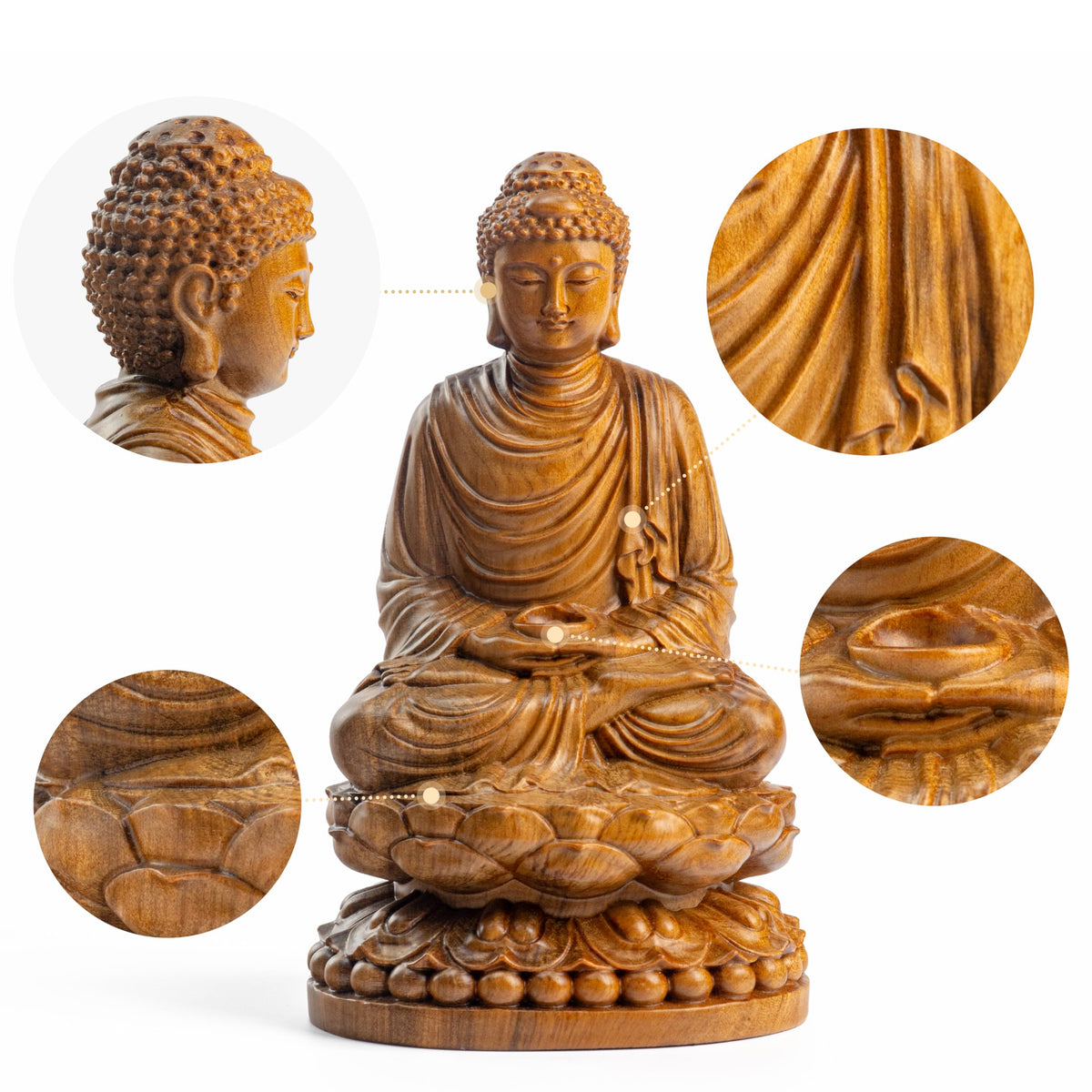 Buddha Statue Indoor with Gift Box and 108 Bead Mala (Meditating Buddha on Lotus)