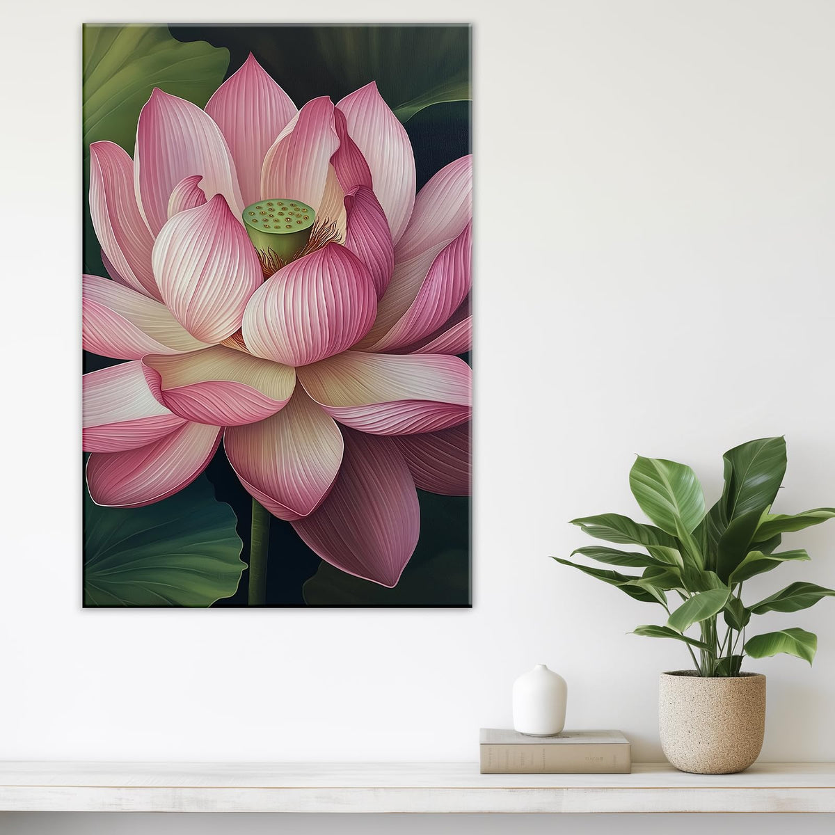 Zen Canvas Wall Art Pink Lotus Picture Print Water Lily Bloom Art Painting Poster Meditation Spiritual Room Decor Artwork Frame (Artwork-1 / 24"L x 16"W)