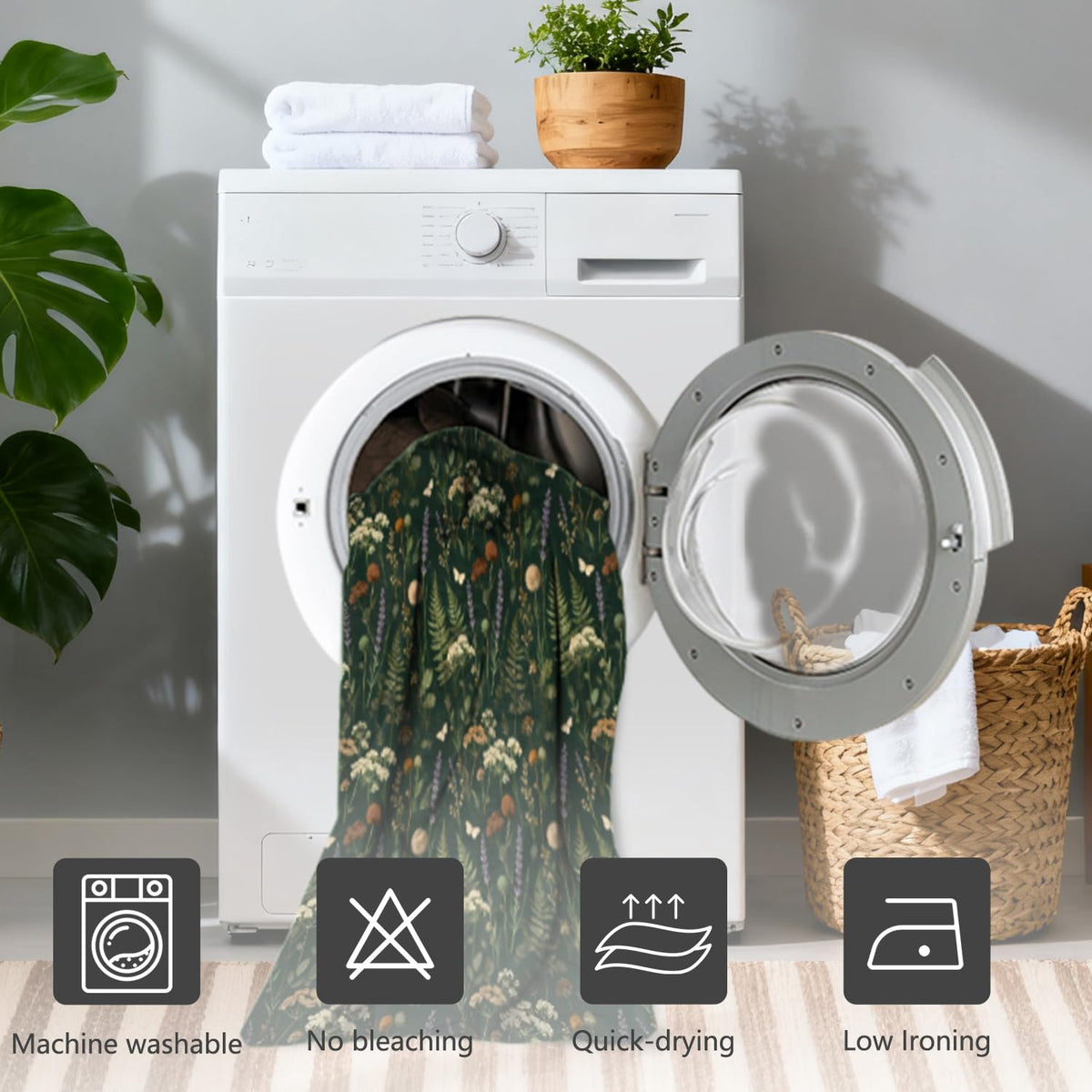 Dark Green Botanical Shower Curtain with Hooks (Dark Green Floral / 72"W x 78"L (Pack of 1))