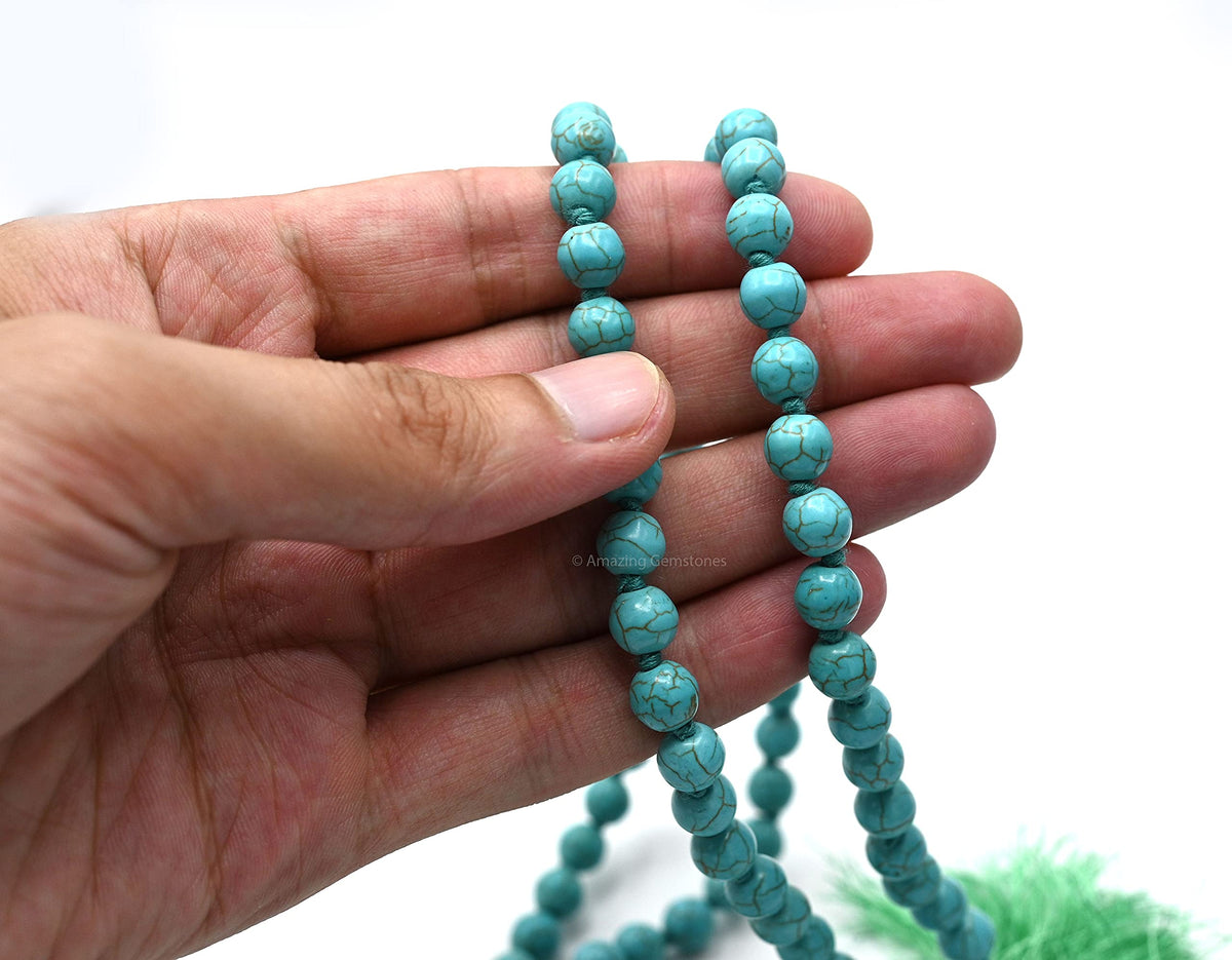 Turquoise Buddhist Prayer Beads Japa Mala with 108 Meditation Beads (Hand Knotted / Turquoise)