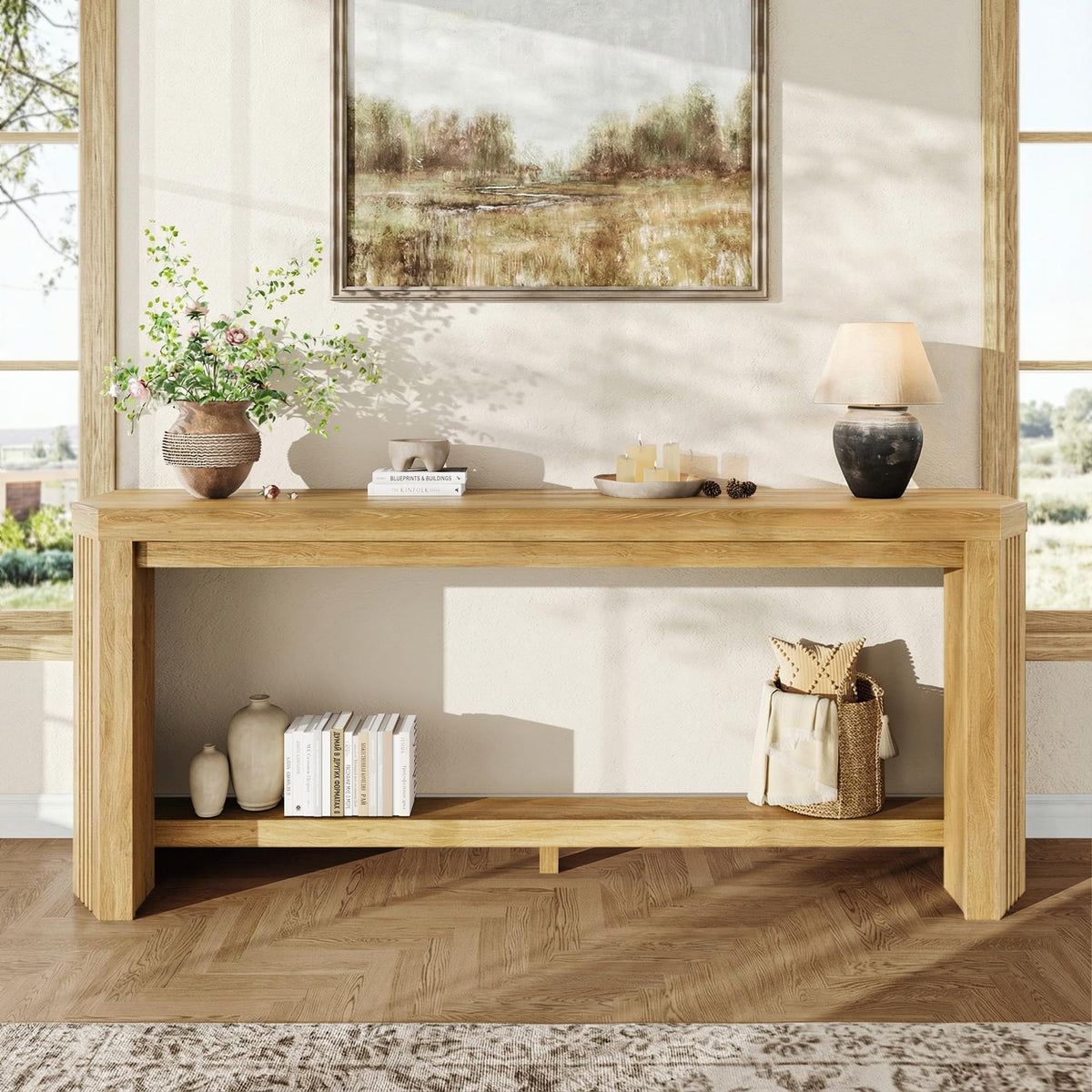 70" Console Table for Entryway (Natural Oak)