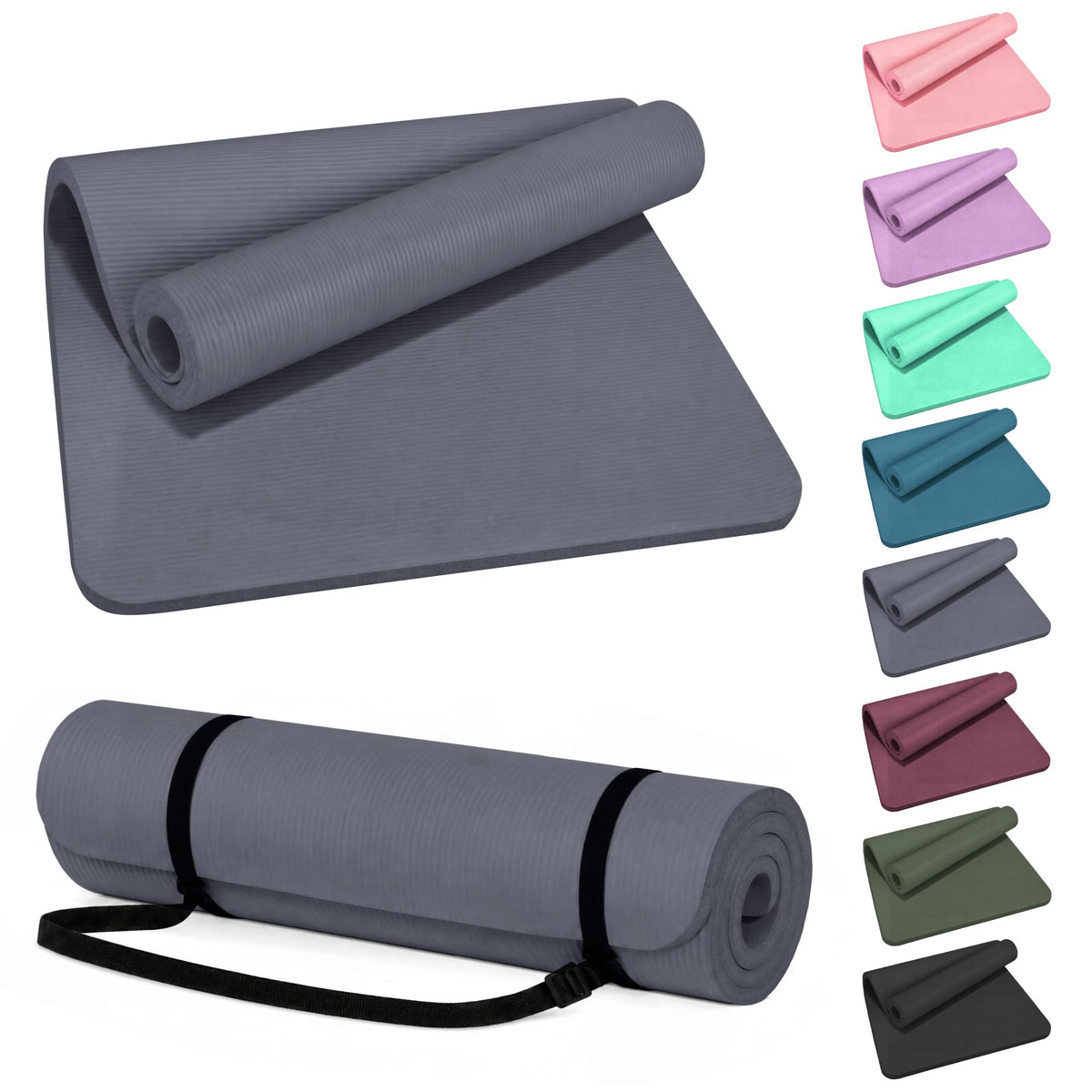 1 2"Thick Yoga Mat (Graphite / 71"L x 24"W x 0.5"Th)