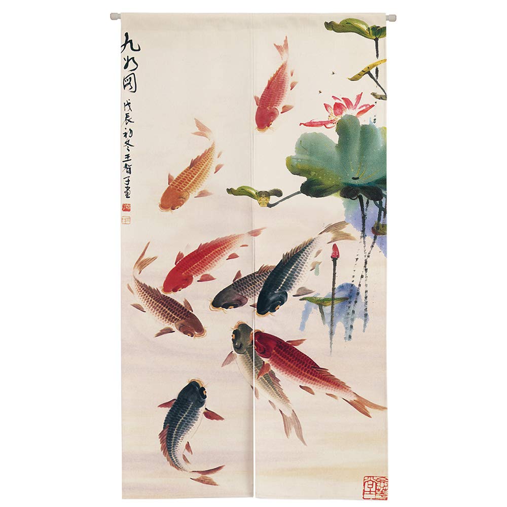 Koi Fish & Lotus Noren Curtain (Carps / 33.5"W x 59"L (Pack of 1))