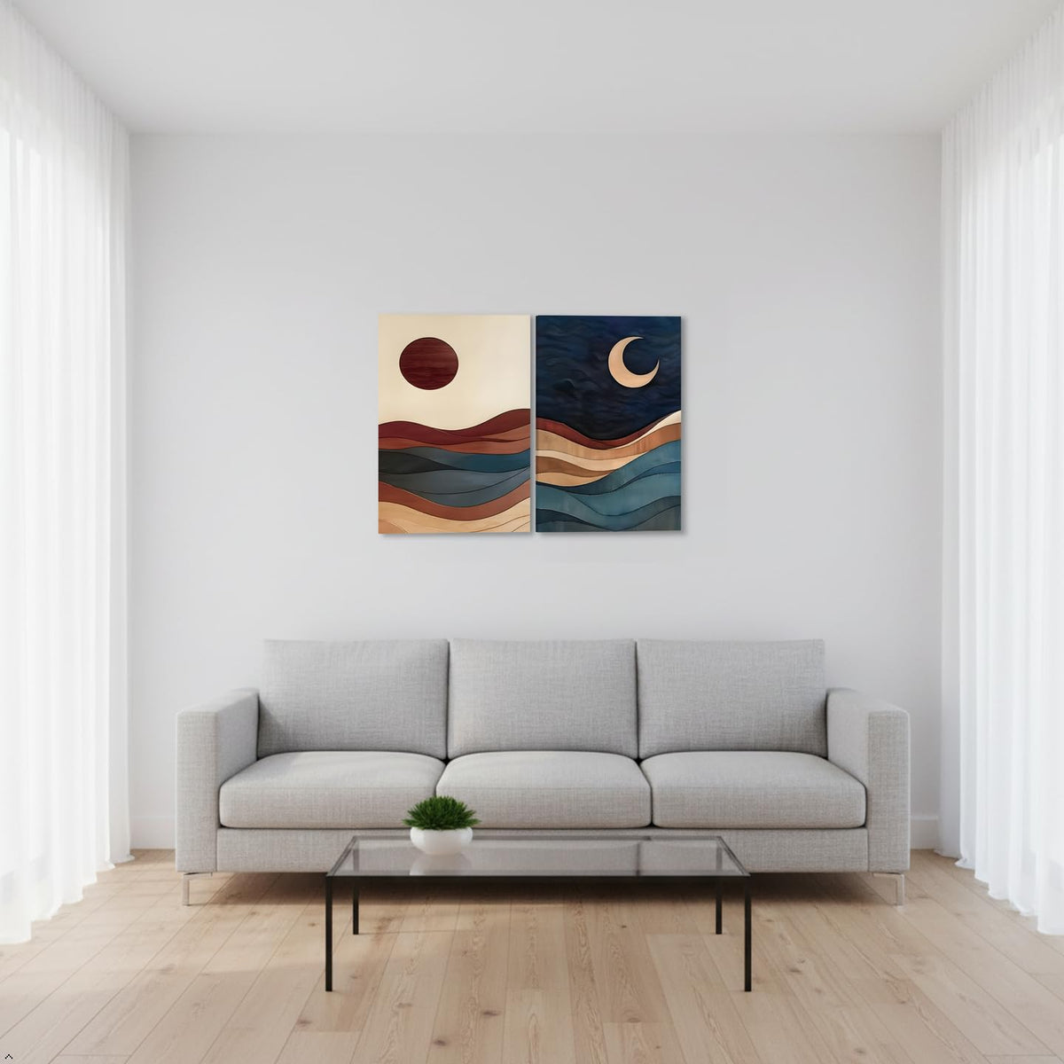 2 Piece Sun and Moon Canvas Wall Art (riyue / 24"L x 16"W)