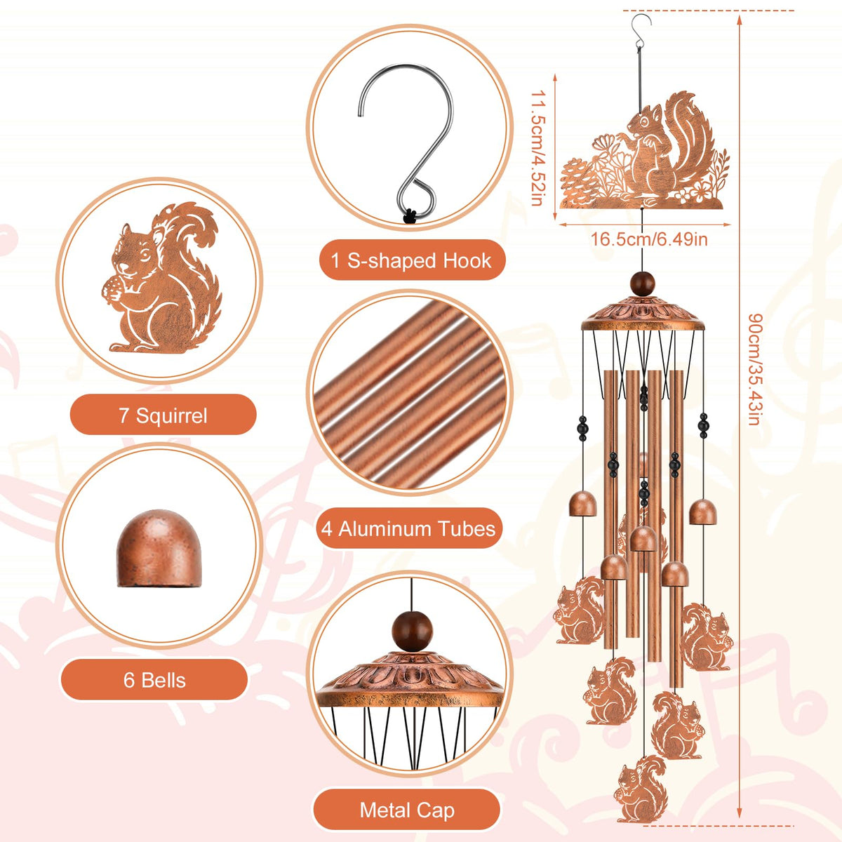 Squirrel Wind Chimes for Outside Squirrel Gifts for Women Men