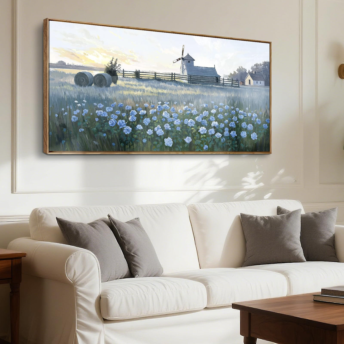 Large Framed Modern Canvas Wall Art (Farm Flower Wall Art / 48 x 24 inches)