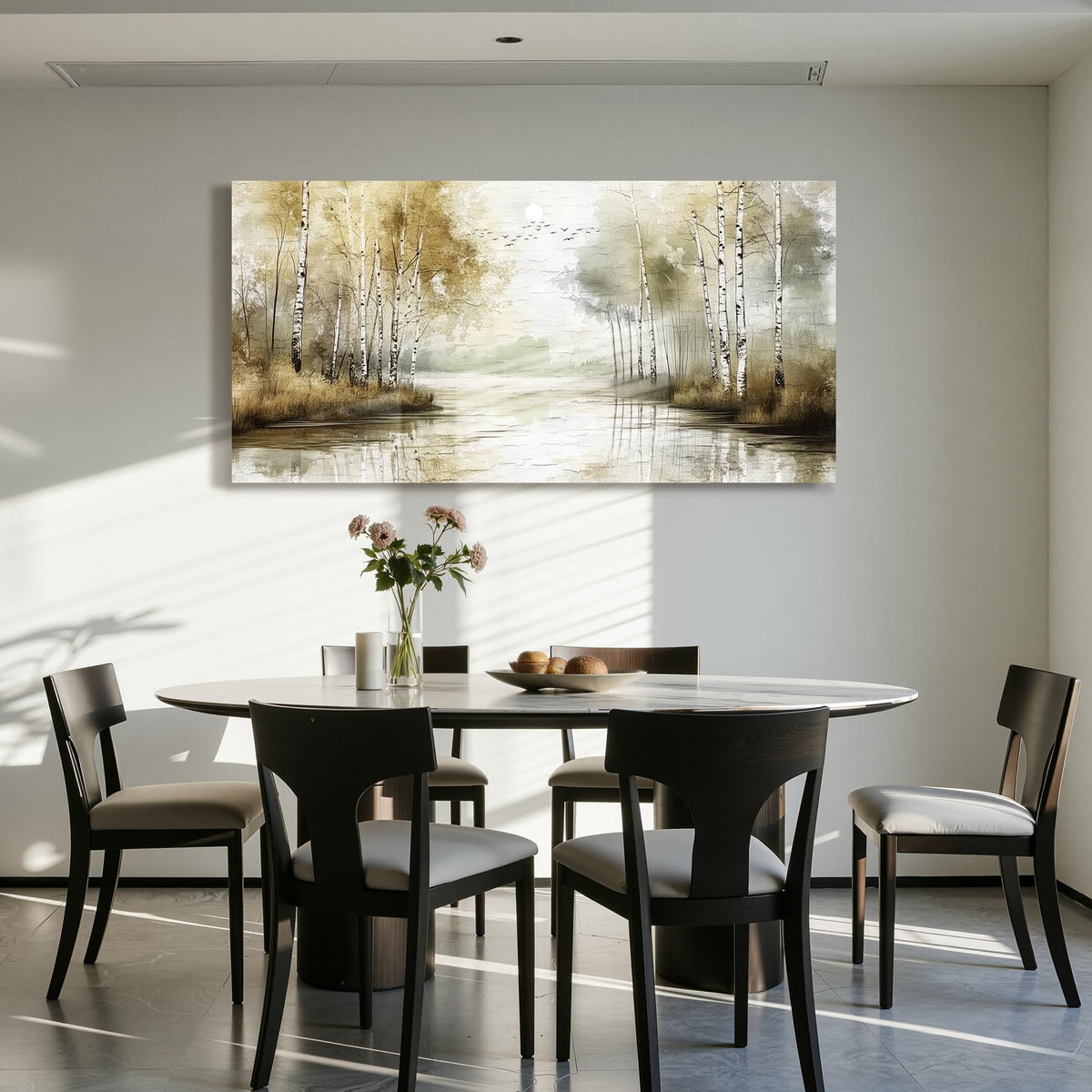 Birch Forest Large Wall Art Neutral Landscape Living Room Decor (Neutral Birch Forest / 48"L x 24"W)