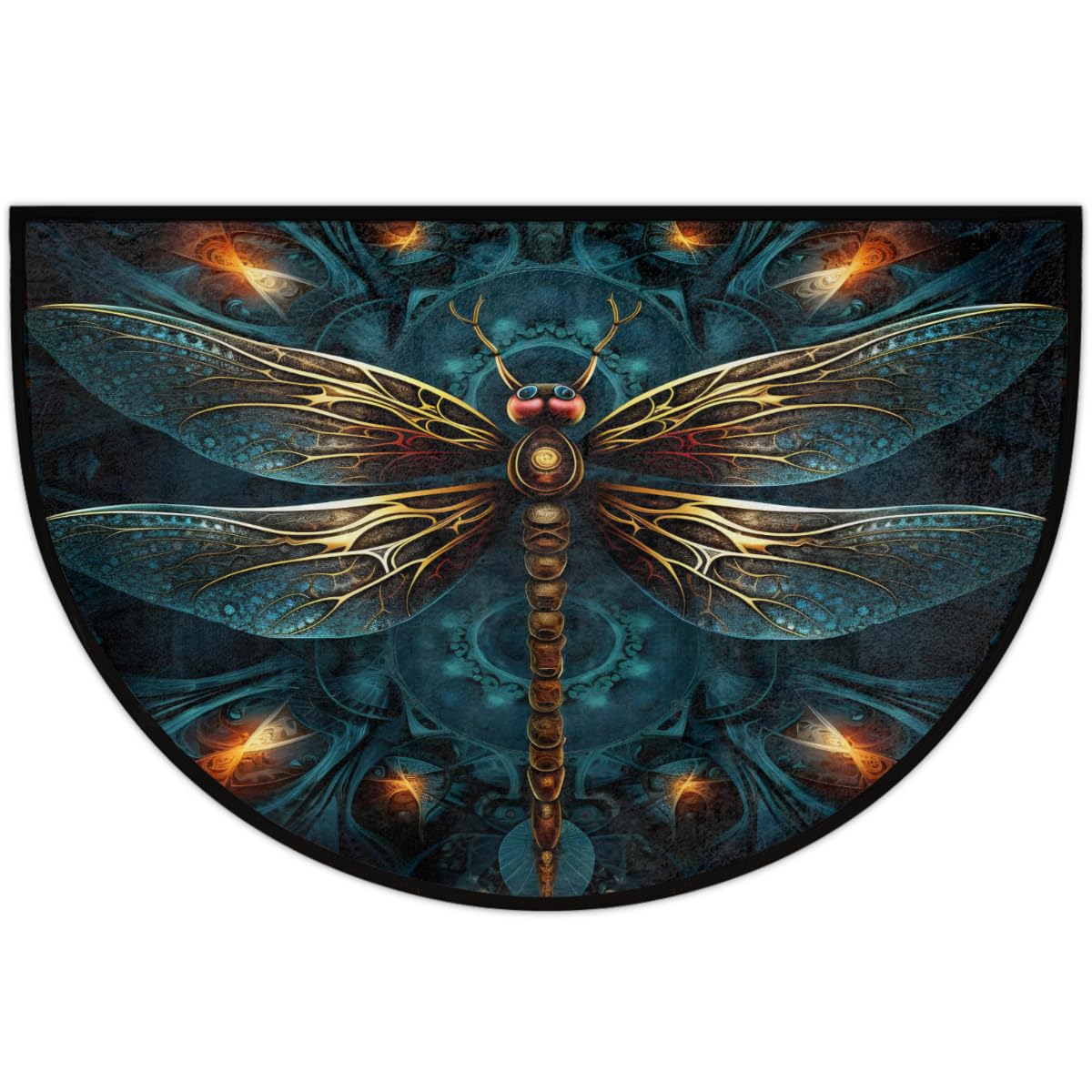 Half Round Doormat Dragonfly Animal Blue Semi Circle Rug Non Slip Indoor Outdoor Entrance Half Moon Rug Washable Front Floor Mat for Kitchen Bathroom Patio Fireplace Holiday Decor (Z:vintage Dragonfly)