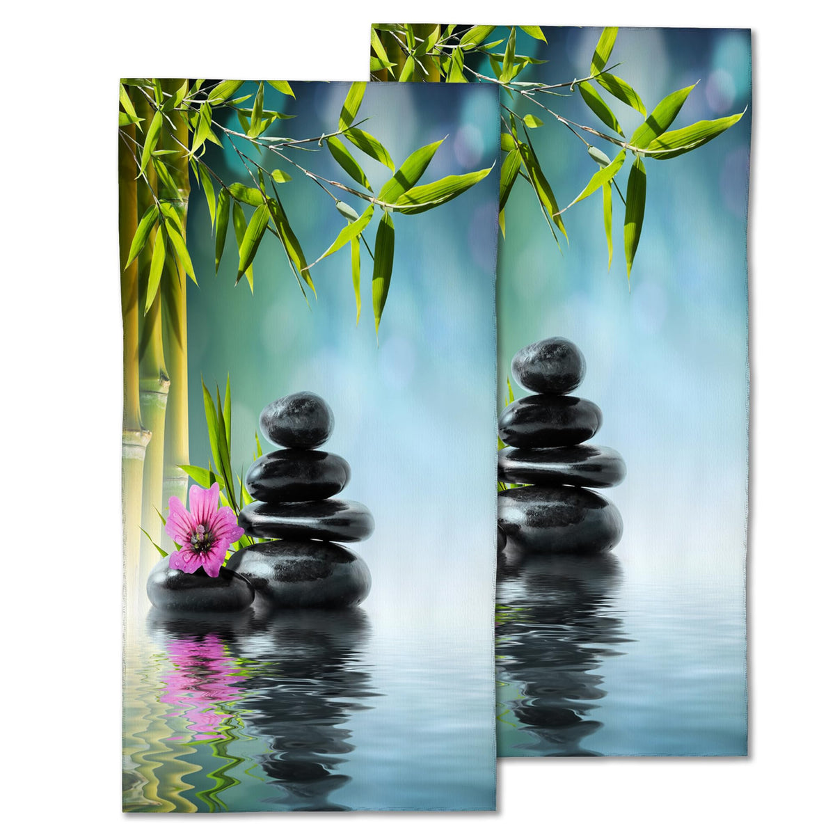Zen Spa Hand Towels Set of 2 (Green Bamboo Flower)