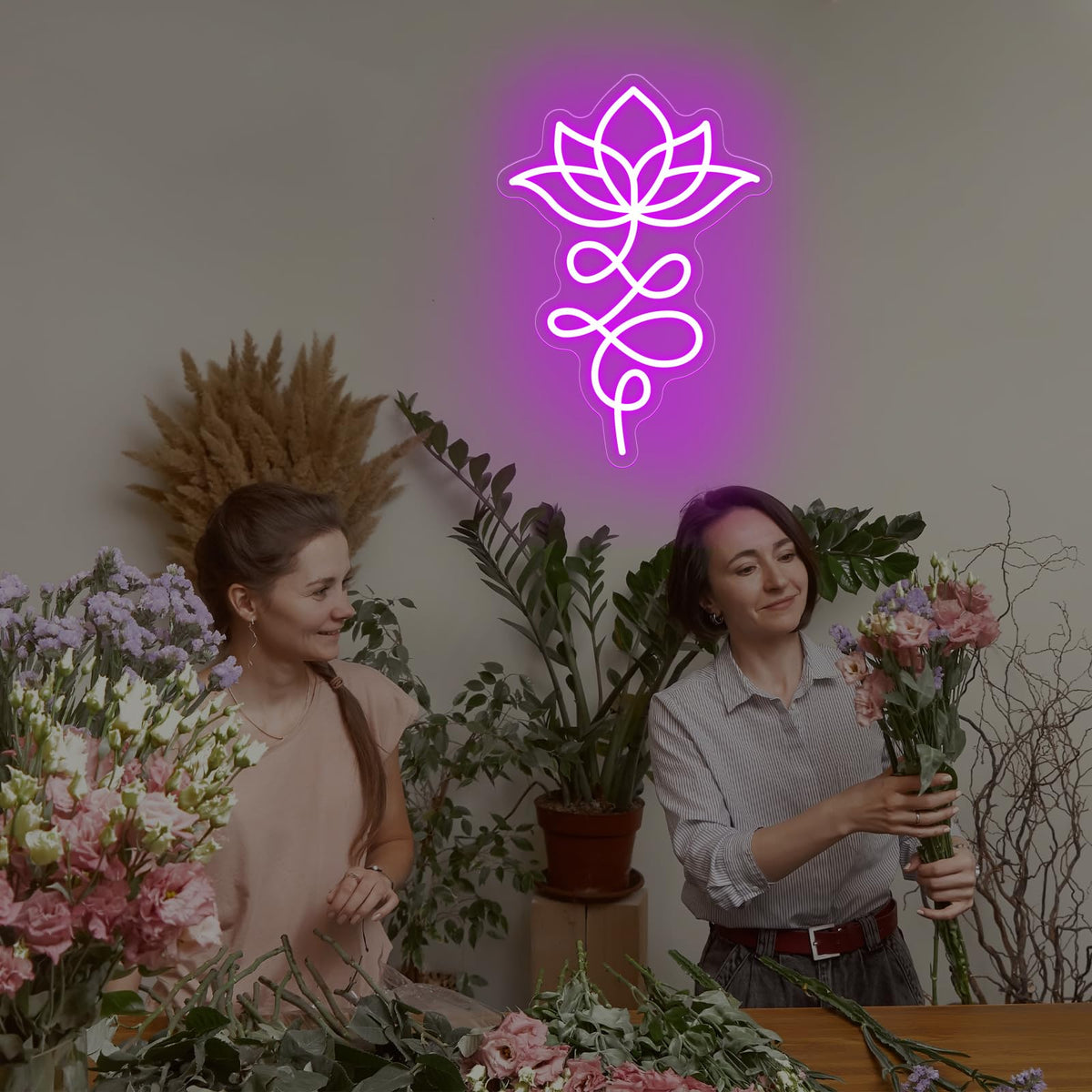 Unalome And Lotus Neon Sign (Lotus-Purple)