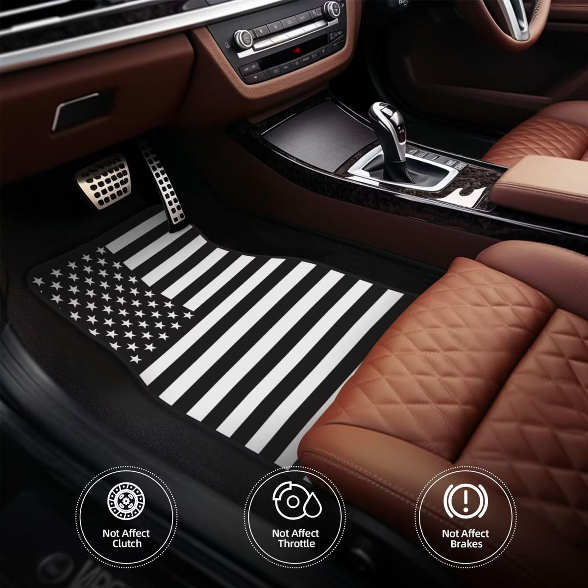 Car Floor Mats Black American Flag Foot Carpet Floor Carpets for Women Men Car Accessories Patriot Star Stripe Universal for Car SUV Van (Flags Black)
