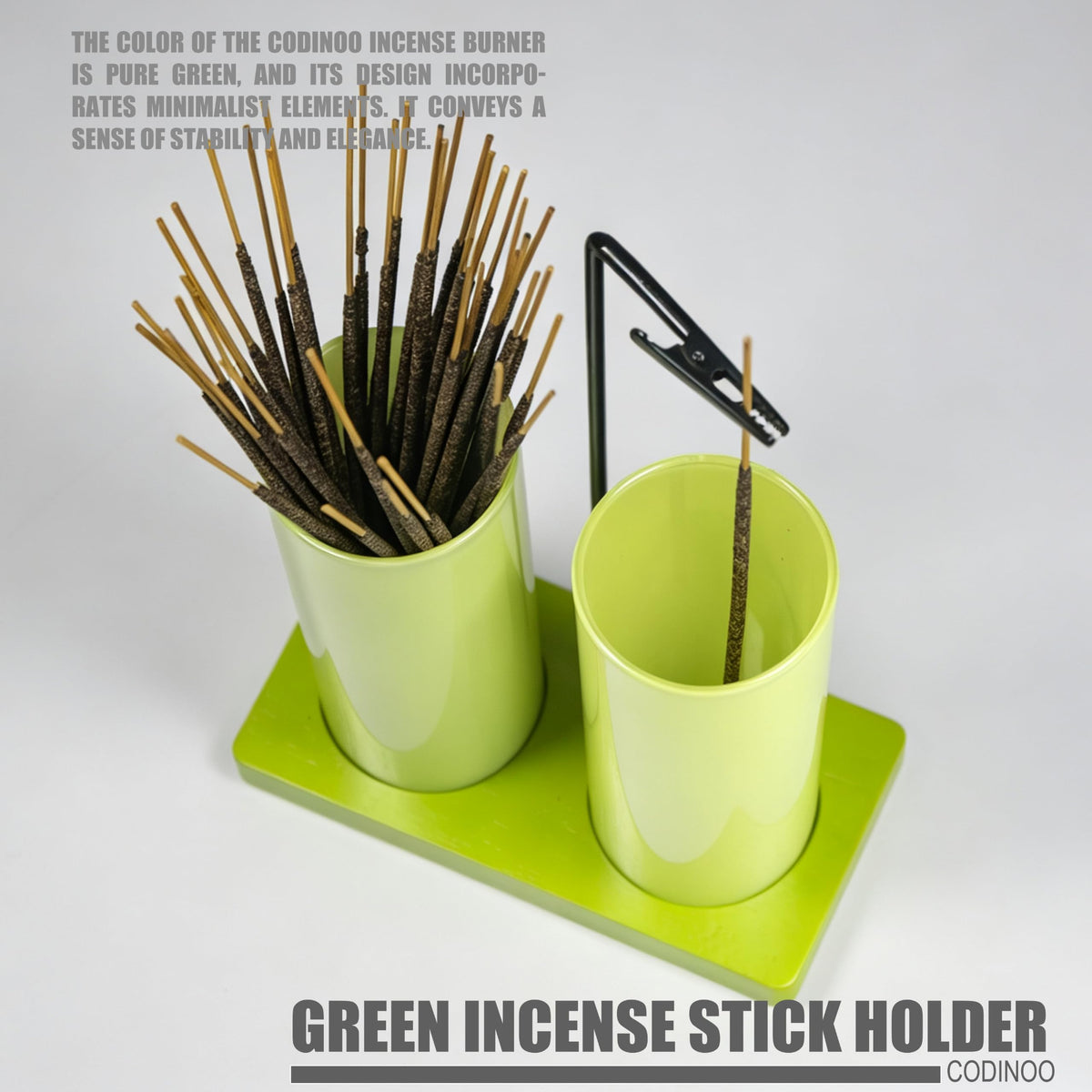 2 in 1 Incense Holder for Sticks (Solid Apple Green / 2 tall glass)