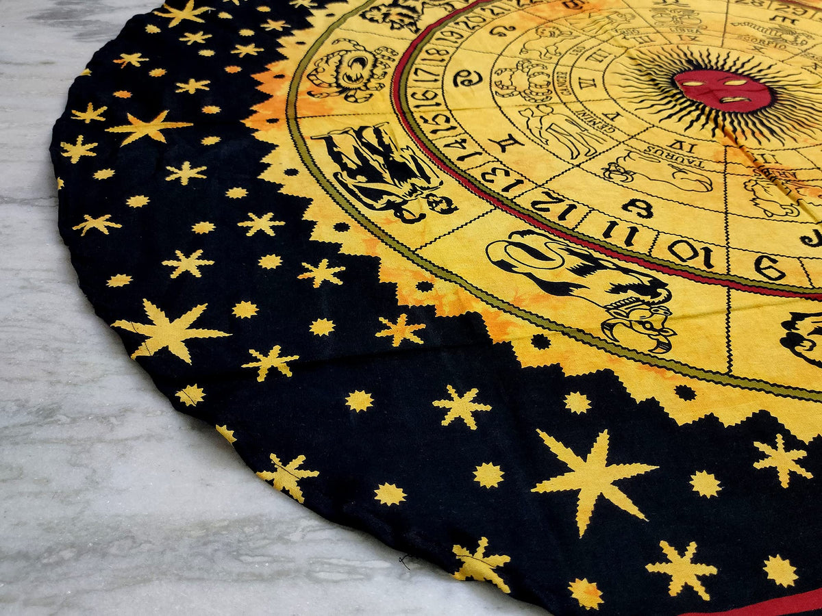 Round Beach Tapestry Turquoise Mandala Throw (3'6" (Round) / Yellow Black)