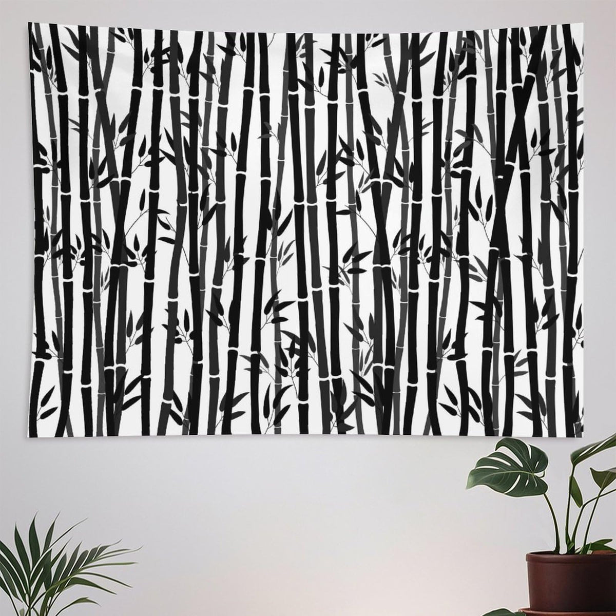 Asian Bamboo Tapestry Wall Hanging Leaves Tree Black and White Silhouette Nature Woods Bamboo Stems Tapestries Home Decor for Living Room Bedroom Apartment Farmhouse Dorm 30"x40" (30"L x 40"W / Bamboo-9)