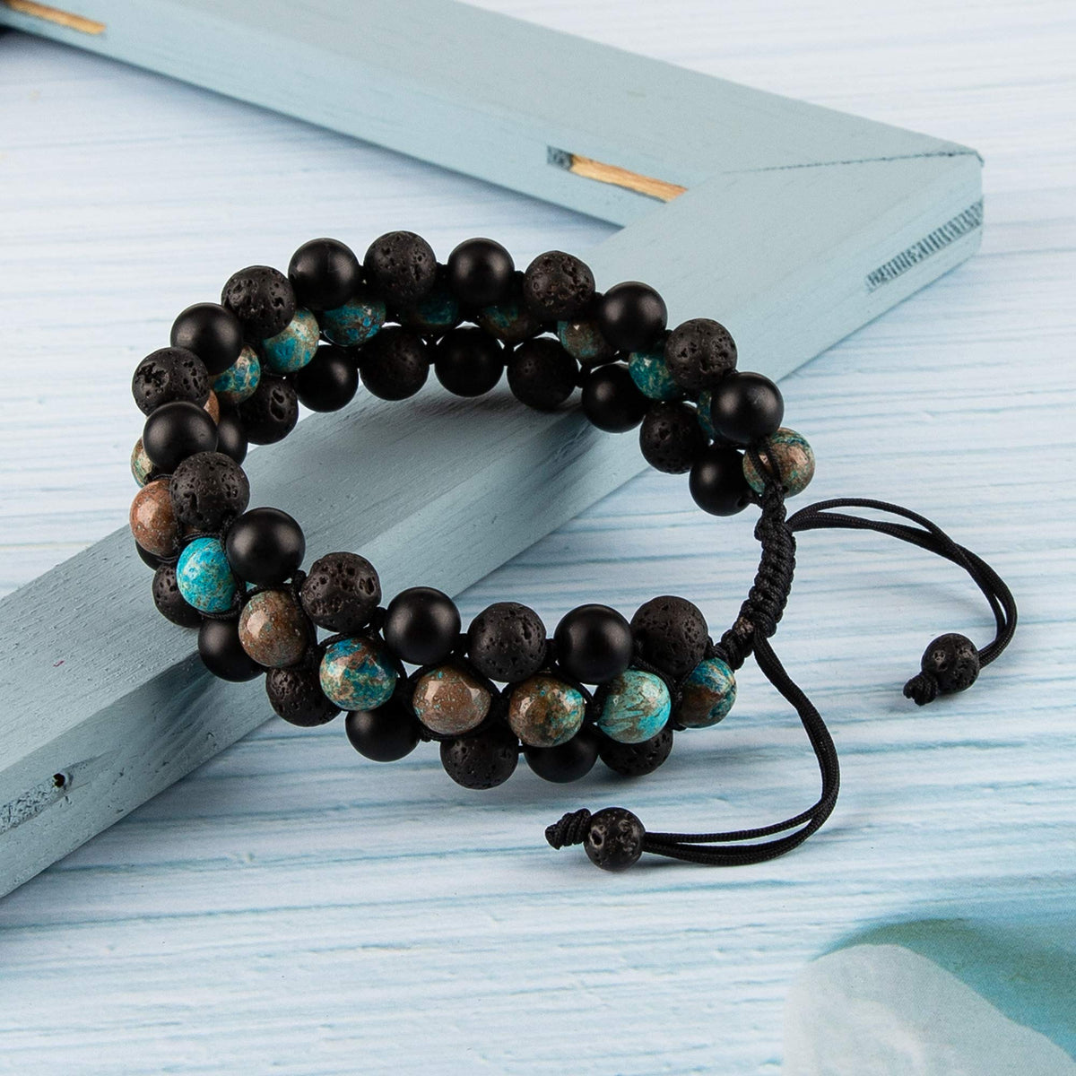 8mm Natural Lava Rock Stone Bracelets for Men (Sea Sediment + Lava Rock + Agate)