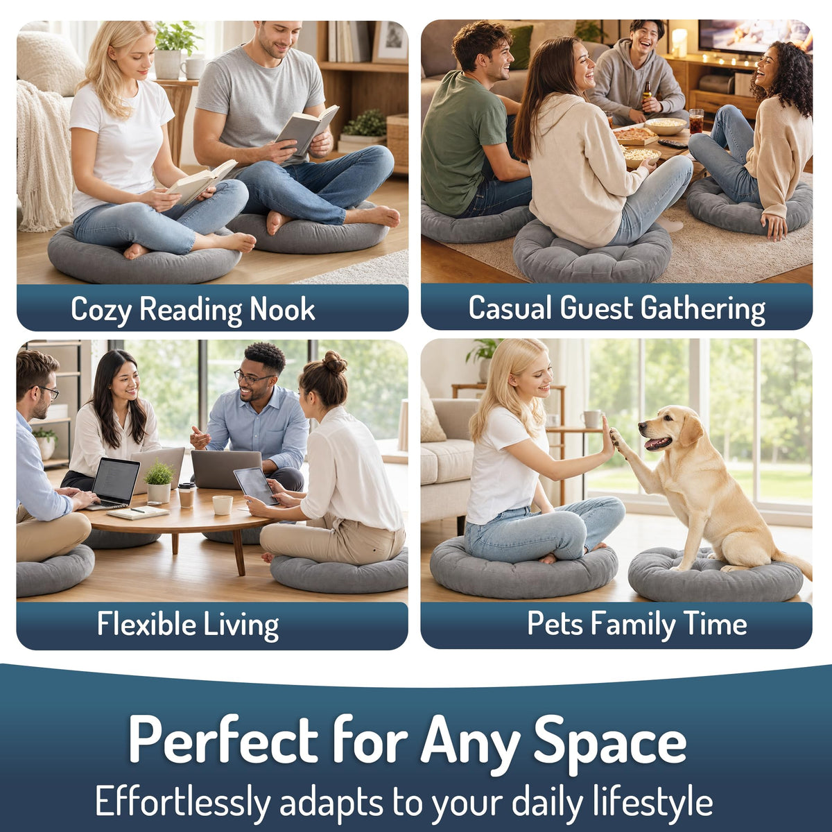 Round Meditation Cushion (1 Pack / Round | Grey | 1 Pack)