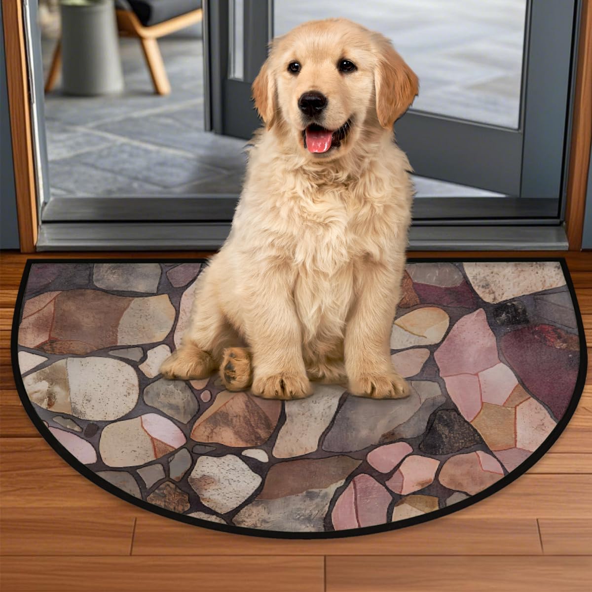 Stone Half Round Door Mat Indoor Entrance Semi Circle Area Rugs (Z Stone Texture)
