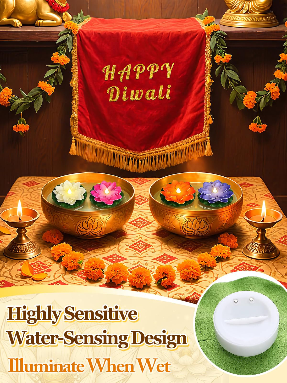 6pcs 3in Diwali Decorations Lotus Light (3 in)