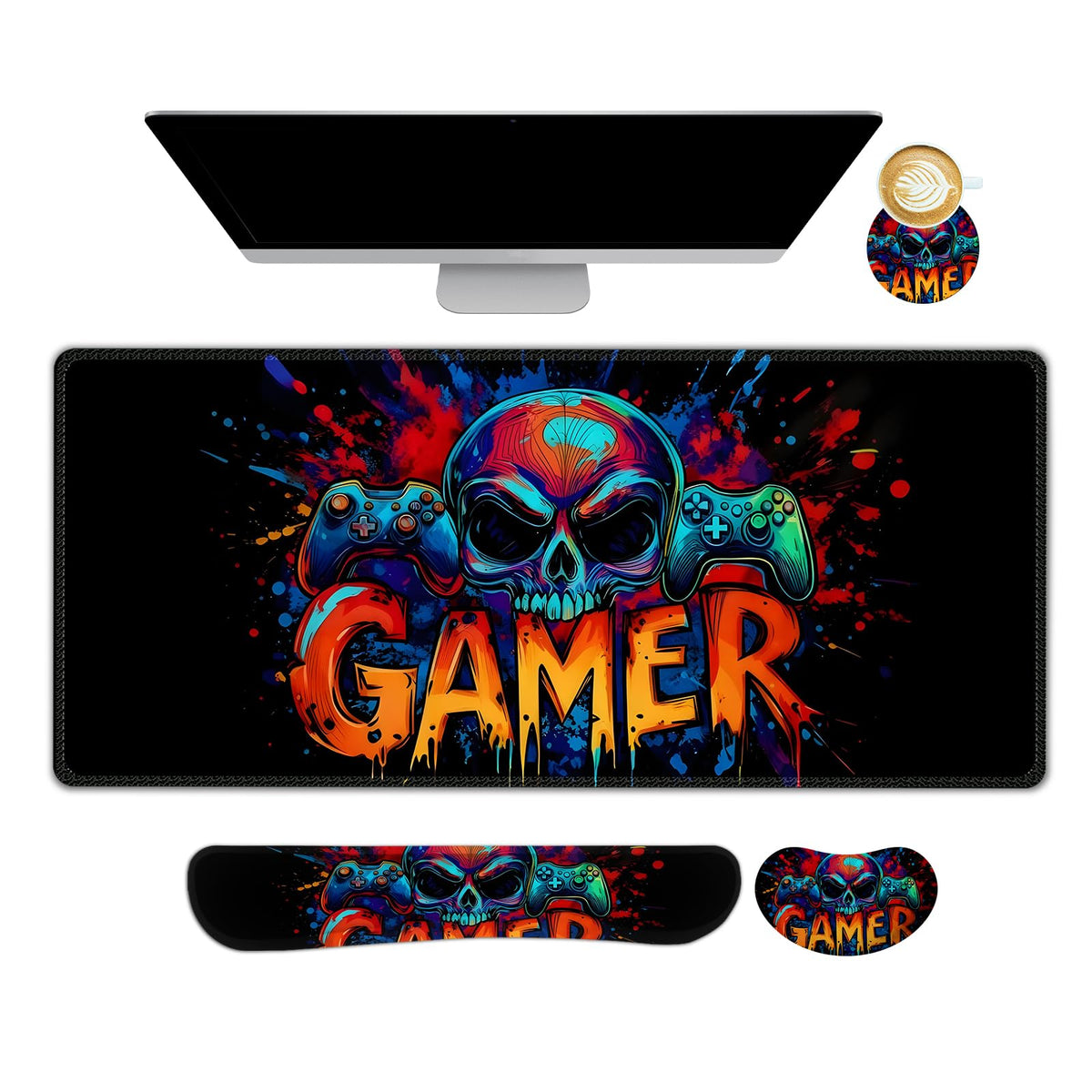 Large Gaming Mouse Pad Set (Skull Gamer)