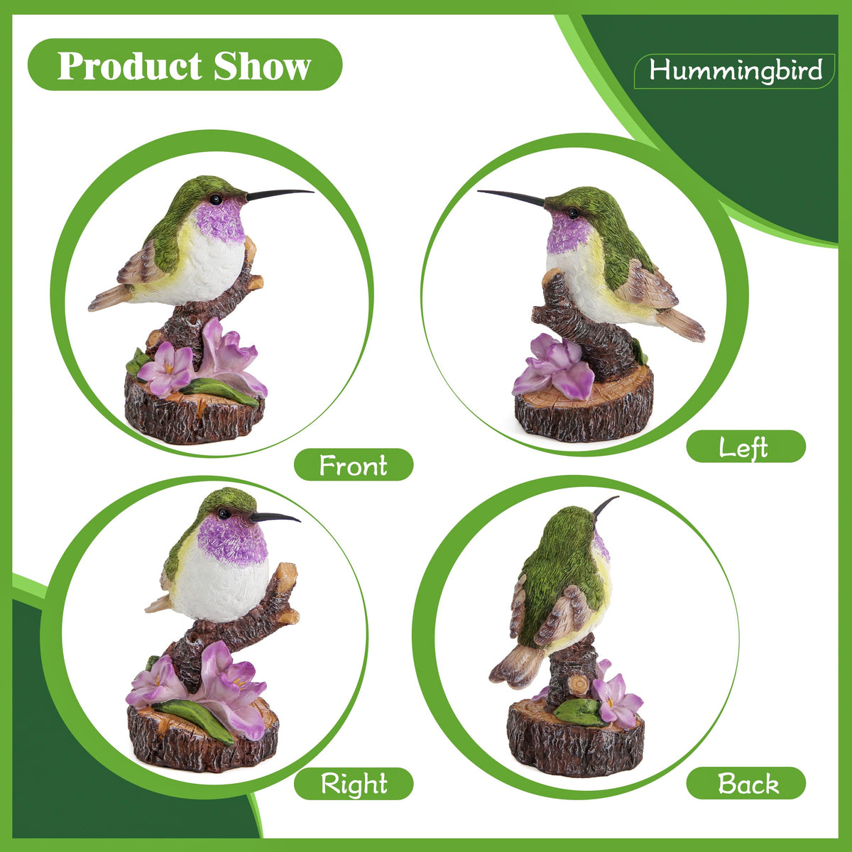 Hummingbird Garden Statues Bird Figurine Decor for Outdoor Yard Patio Lawn (Purple)