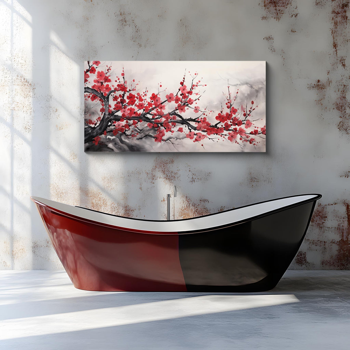 Asian Wall Art Traditional Chinese Decor Oriental Red Cherry Plum Blossom Canvas Pictures for Wall Decor for Living Room Landscape Artwork Framed Ready to Hang (Red-One Piece-1 / 32"L x 16"W)